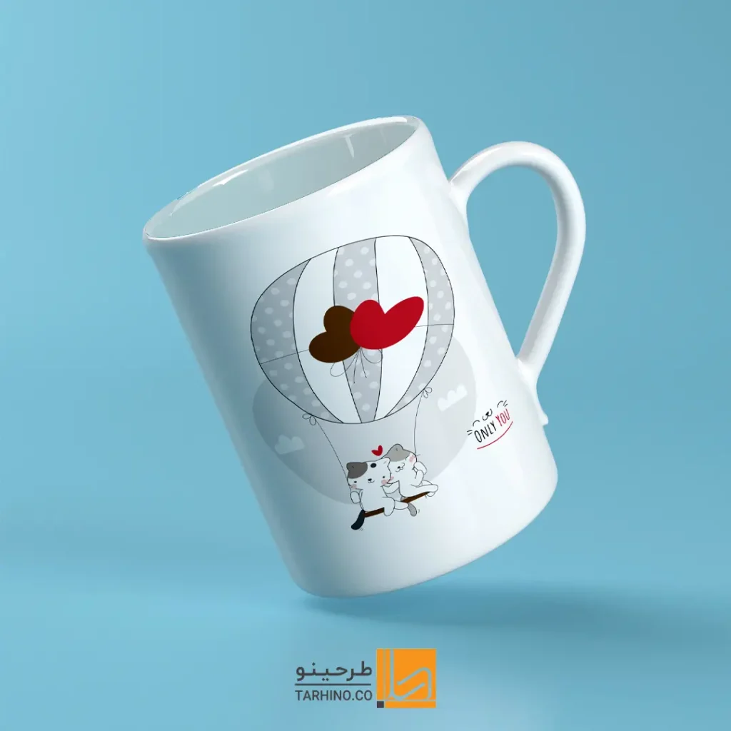 ماگ طرحدار ولنتاین با طرح بالن و گربه